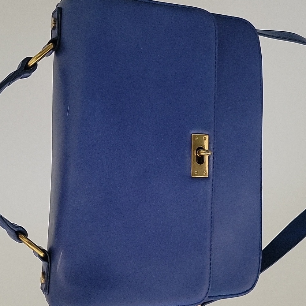 J. Crew Blue Edie Shoulder + Handle Turnlock Bag w Brass Hardware